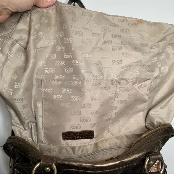 Michael Kors womens Snakeskin print Handbag Bronze Logo Gold Adorable! - Picture 12 of 15